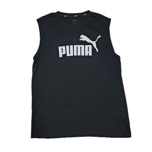 Puma Active Sleeveless Cotton Athletic Sports Gray Black Tank Top, Men’s Large